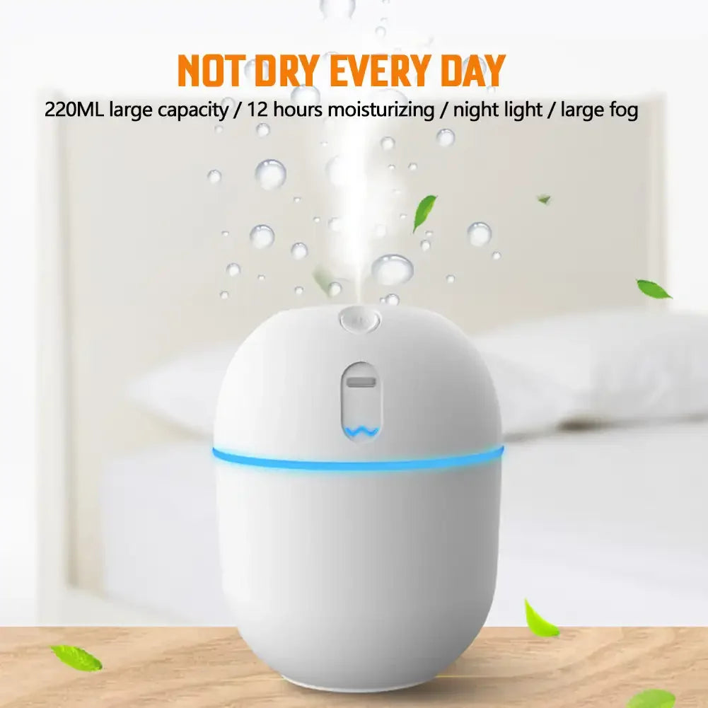 220ML Mini Air Humidifier with Night Light USB Plug-in Cool Mist Sprayer Portable For Car Bedroom Office Home Appliance